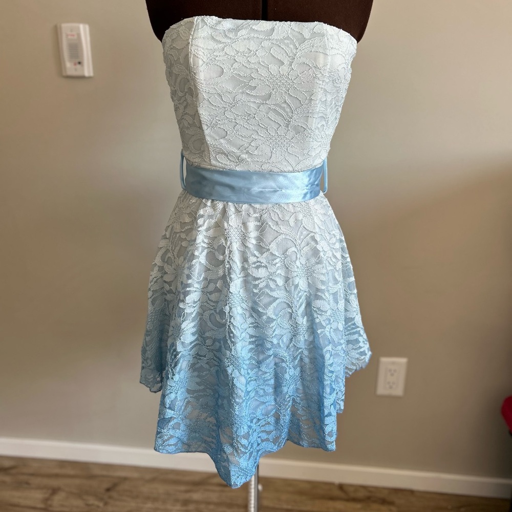 Filly Flair Strapless Lace Dress in Light Blue